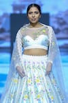 Anushree Reddy_Blue Raw Silk Embroidery Thread Illusion Sheer Round Neck Aashnaa Lehenga Set _Online_at_Aza_Fashions