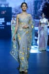 Buy_Anushree Reddy_Grey Organza Embroidery Thread Daalya Saree With Unstitched Blouse Piece _at_Aza_Fashions