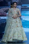 Buy_Anushree Reddy_Ivory Organza Embroidery Thread Plunge V Neck Leila Bridal Lehenga Set _at_Aza_Fashions