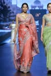 Buy_Anushree Reddy_Coral Organza Embroidery Zardozi Thithli Saree With Unstitched Blouse Piece _at_Aza_Fashions