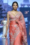 Buy_Anushree Reddy_Coral Organza Embroidery Zardozi Thithli Saree With Unstitched Blouse Piece _Online_at_Aza_Fashions