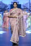 Buy_Anushree Reddy_Peach Organza Embroidery Thread Nadiah Dori Saree With Unstitched Blouse Piece _at_Aza_Fashions