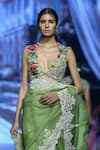 Anushree Reddy_Green Organza Embroidery Pearl Lihaaz Saree With Unstitched Blouse Piece _Online_at_Aza_Fashions