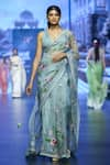 Buy_Anushree Reddy_Blue Organza Embroidery Thread Gulbahar Saree With Unstitched Blouse Piece _at_Aza_Fashions