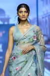 Anushree Reddy_Blue Organza Embroidery Thread Gulbahar Saree With Unstitched Blouse Piece _Online_at_Aza_Fashions