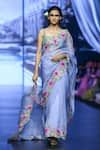 Buy_Anushree Reddy_Blue Organza Embroidery Naadim Border Saree With Unstitched Blouse Piece _at_Aza_Fashions