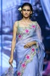 Anushree Reddy_Blue Organza Embroidery Naadim Border Saree With Unstitched Blouse Piece _Online_at_Aza_Fashions