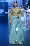 Buy_Anushree Reddy_Blue Georgette Embroidery Sequin Asma Saree With Unstitched Blouse Piece _at_Aza_Fashions