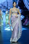 Buy_Anushree Reddy_Pink Organza Embroidery Pearl Fanna Saree With Unstitched Blouse Piece _at_Aza_Fashions