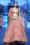 Buy_Anushree Reddy_Coral Organza Embroidery Thread Plunge V Neck Veronica Bridal Lehenga Set _at_Aza_Fashions