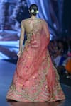 Shop_Anushree Reddy_Coral Organza Embroidery Thread Plunge V Neck Veronica Bridal Lehenga Set _at_Aza_Fashions