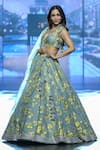 Buy_Anushree Reddy_Blue Organza Embroidery Zardozi Cutwork Nilufer Floral Bridal Lehenga Set _at_Aza_Fashions