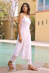 Shop_Gulaal_White Cotton, Jacquard Embroidery Halter Neck Floral Kurta With Pant _at_Aza_Fashions