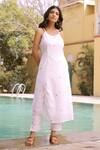 Gulaal_White Cotton, Jacquard Embroidery Halter Neck Floral Kurta With Pant _Online_at_Aza_Fashions