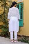 Shop_Gulaal_White Cotton, Jacquard Lace, Embroidery V-neck Checkered Textured Kurta Pant Set _at_Aza_Fashions