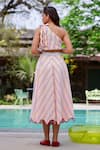 Shop_Gulaal_Multi Color Cotton Woven Stripe One Shoulder Top With Skirt _at_Aza_Fashions