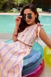 Buy_Gulaal_Multi Color Cotton Woven Stripe One Shoulder Top With Skirt _Online_at_Aza_Fashions