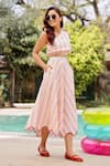 Gulaal_Multi Color Cotton Woven Stripe One Shoulder Top With Skirt _at_Aza_Fashions