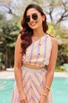 Shop_Gulaal_Multi Color Cotton Woven Stripe One Shoulder Top With Skirt 