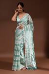 Buy_Sacred Weaves_Blue Tissue Silk Woven Handloom Banarasi Saree With Unstitched Blouse Piece