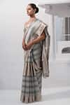 Sacred Weaves_Grey Tissue Silk Zari Stripe Rangkat Pattern Saree With Unstitched Blouse Piece _Online_at_Aza_Fashions