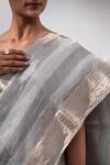 Shop_Sacred Weaves_Grey Tissue Silk Zari Stripe Rangkat Pattern Saree With Unstitched Blouse Piece _Online_at_Aza_Fashions