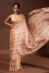 Sacred Weaves_Peach Tissue Silk Zari Banarasi Pattern Saree With Unstitched Blouse Piece _Online_at_Aza_Fashions