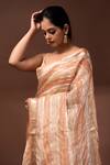 Shop_Sacred Weaves_Peach Tissue Silk Zari Banarasi Pattern Saree With Unstitched Blouse Piece _Online_at_Aza_Fashions