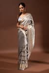 Sacred Weaves_Grey Tissue Silk Zari Handloom Pattern Saree With Unstitched Blouse Piece _Online_at_Aza_Fashions