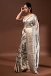 Buy_Sacred Weaves_Grey Tissue Silk Zari Handloom Pattern Saree With Unstitched Blouse Piece_Online_at_Aza_Fashions