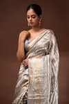 Shop_Sacred Weaves_Grey Tissue Silk Zari Handloom Pattern Saree With Unstitched Blouse Piece _Online_at_Aza_Fashions