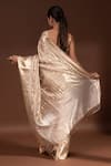 Shop_Sacred Weaves_Beige Tissue Silk Zari Stripe Pattern Saree With Unstitched Blouse Piece_at_Aza_Fashions