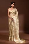 Buy_Sacred Weaves_Yellow Tissue Silk Zari Handwoven Pattern Saree With Unstitched Blouse Piece_at_Aza_Fashions