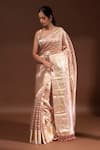 Buy_Sacred Weaves_Pink Tissue Silk Zari Banarasi Handloom Saree With Unstitched Blouse Piece _at_Aza_Fashions