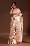 Buy_Sacred Weaves_Pink Tissue Silk Zari Banarasi Handloom Saree With Unstitched Blouse Piece_Online_at_Aza_Fashions