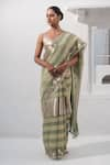 Buy_Sacred Weaves_Green Tissue Silk Zari Two Tone Banarasi Saree With Unstitched Blouse Piece _at_Aza_Fashions