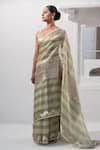 Buy_Sacred Weaves_Green Tissue Silk Zari Two Tone Banarasi Saree With Unstitched Blouse Piece _Online_at_Aza_Fashions