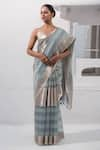 Buy_Sacred Weaves_Blue Tissue Silk Zari Two Tone Handwoven Saree With Unstitched Blouse Piece _at_Aza_Fashions