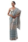 Sacred Weaves_Blue Tissue Silk Zari Two Tone Handwoven Saree With Unstitched Blouse Piece _Online_at_Aza_Fashions