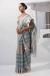 Buy_Sacred Weaves_Blue Tissue Silk Zari Two Tone Handwoven Saree With Unstitched Blouse Piece _Online_at_Aza_Fashions