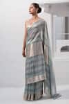 Shop_Sacred Weaves_Blue Tissue Silk Zari Two Tone Handwoven Saree With Unstitched Blouse Piece_Online_at_Aza_Fashions