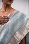 Sacred Weaves_Blue Tissue Silk Zari Two Tone Handwoven Saree With Unstitched Blouse Piece_at_Aza_Fashions