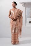 Buy_Sacred Weaves_Peach Tissue Silk Zari Handwoven Two Tone Saree With Unstitched Blouse Piece _at_Aza_Fashions