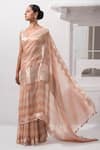 Buy_Sacred Weaves_Peach Tissue Silk Zari Handwoven Two Tone Saree With Unstitched Blouse Piece_Online_at_Aza_Fashions