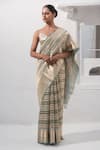 Buy_Sacred Weaves_Blue Tissue Silk Zari Stripe Handwoven Saree With Unstitched Blouse Piece _at_Aza_Fashions