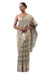 Sacred Weaves_Blue Tissue Silk Zari Stripe Handwoven Saree With Unstitched Blouse Piece _Online_at_Aza_Fashions