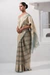 Buy_Sacred Weaves_Blue Tissue Silk Zari Stripe Handwoven Saree With Unstitched Blouse Piece _Online_at_Aza_Fashions