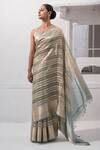 Shop_Sacred Weaves_Blue Tissue Silk Zari Stripe Handwoven Saree With Unstitched Blouse Piece _Online_at_Aza_Fashions