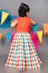 Shop_Little Brats_Red Linen Satin Embroidered Thread Cross Top With Checkered Skirt _at_Aza_Fashions