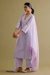 Buy_Devnaagri_Purple Silk Chanderi Embroidered Thread V Neck Dori Kurta Palazzo Set _at_Aza_Fashions